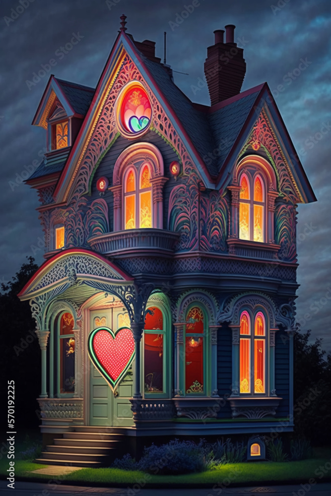 Fototapeta premium love house where the architecture inspired by a heart, colorful lighting