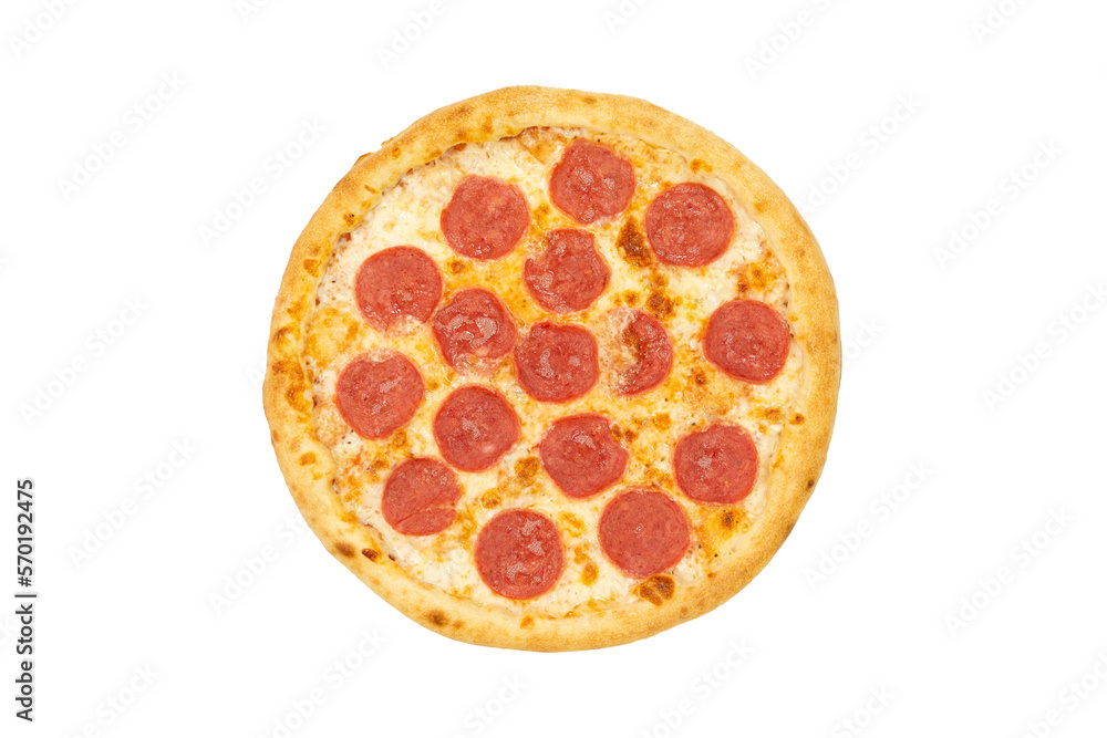 isolated pepperoni pizza for menu top view. Italian cuisine, fresh pizza. Top flat lay view. isolated pepperoni pizza for menu top view. Italian cuisine, fresh pizza. Top flat lay view.