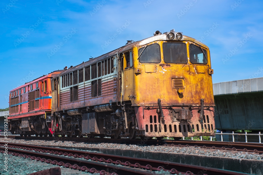 Diesel locomotive on the railway.