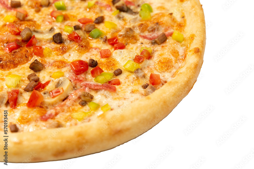 isolated mexican pizza for menu close up. italian cuisine, fresh pizza. 