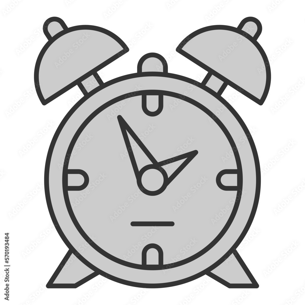 Arrow alarm clock with two bells - icon, illustration on white background, grey style Arrow alarm clock with two bells - icon, illustration on white background, grey style