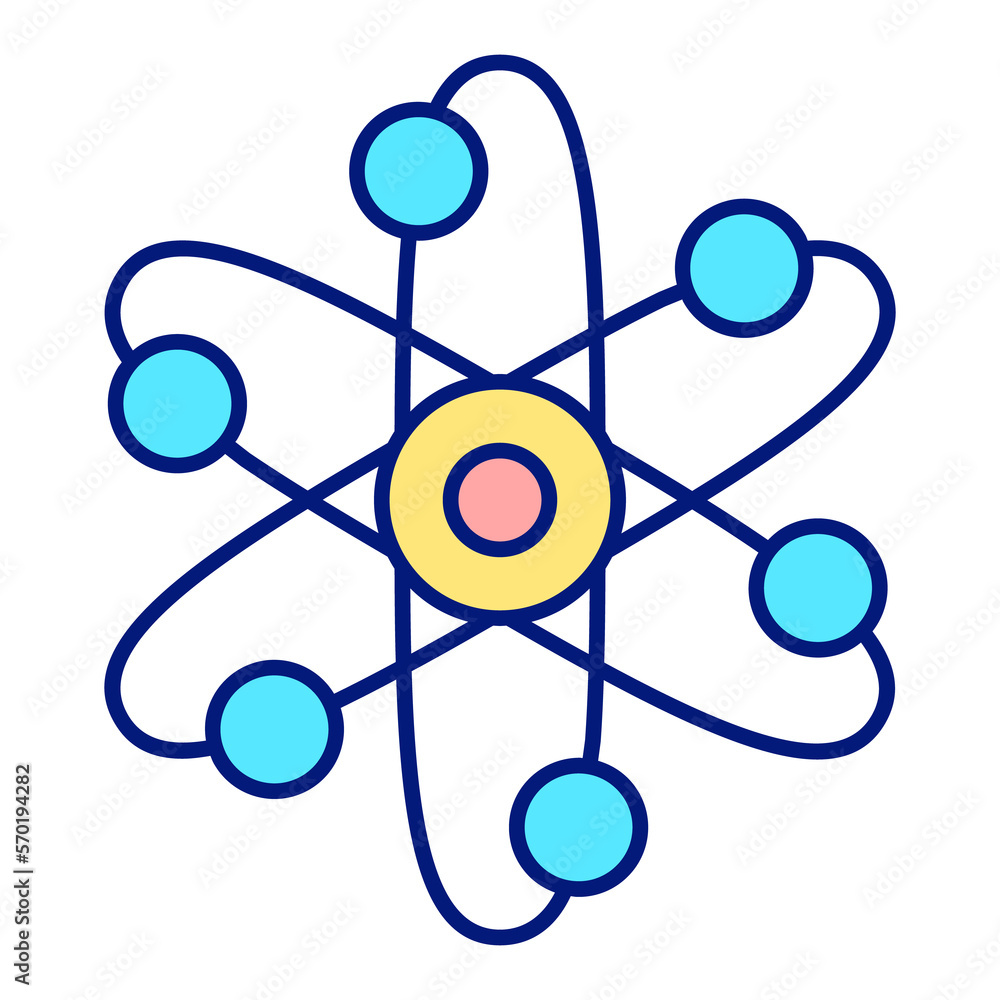 Structural model of the atom - icon, illustration on white background, color style Structural model of the atom - icon, illustration on white background, color style