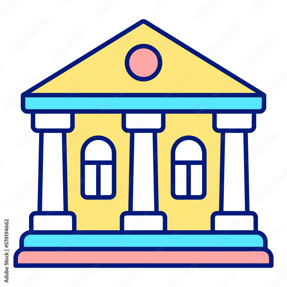 Building of school, university with columns - icon, illustration on white background, color style Building of school, university with columns - icon, illustration on white background, color style