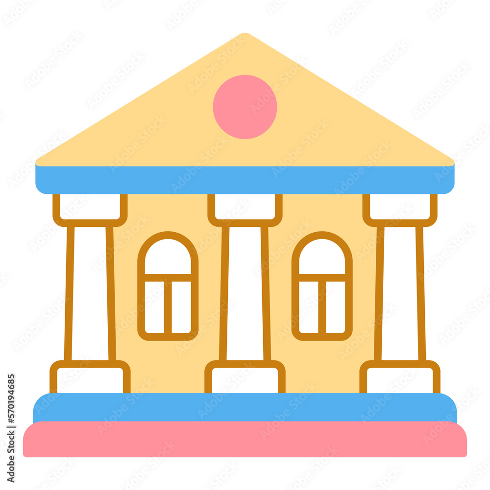 Building of school, university with columns - icon, illustration on white background, flat color style