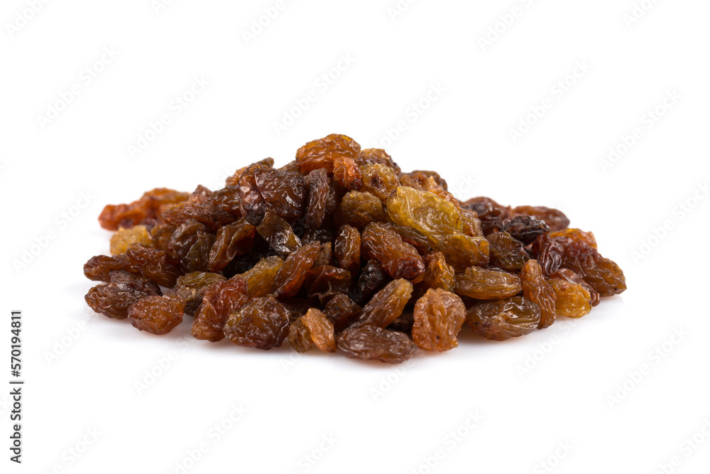 Sweet raisins on white