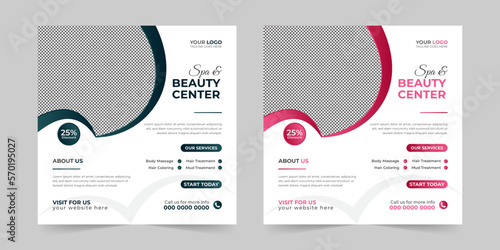 Modern Spa Beauty Center social media post, Digital marketing promotion ads sales and discount web banner vector template design