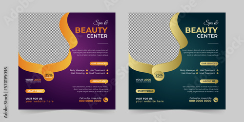 Modern Spa Beauty Center social media post, Digital marketing promotion ads sales and discount web banner vector template design