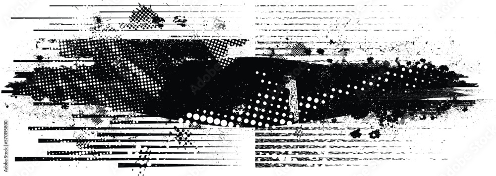 Grunge textured speed lines and halftone dots . Vector Illustration .Grunge textured banner . Design element . Abstract geometric shape . Grunge textured speed lines and halftone dots . Vector Illustration .Grunge textured banner . Design element . Abstract geometric shape .