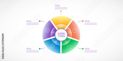 Business infographics. Pie chart with five steps. 3D. Vector illustration.