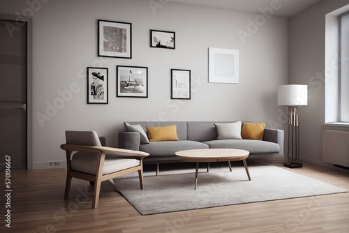 Elegant and comfortable designed living room with big corner sofa. Interior design modern apartment. Generative AI.