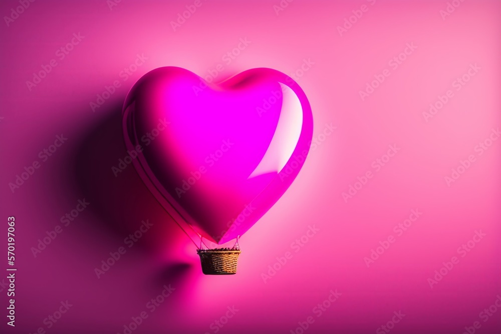Air balloon heart shape on a pink background. Natural light. Banner. Concept love, wedding, photo