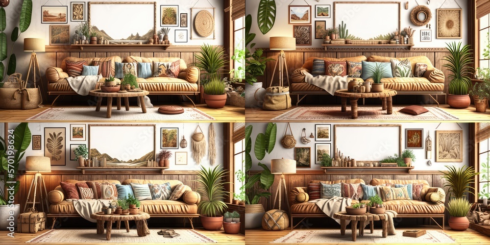 Mockup frame in interior background, room in warm tone, Scandi-Boho style, Generative AI Mockup frame in interior background, room in warm tone, Scandi-Boho style, Generative AI