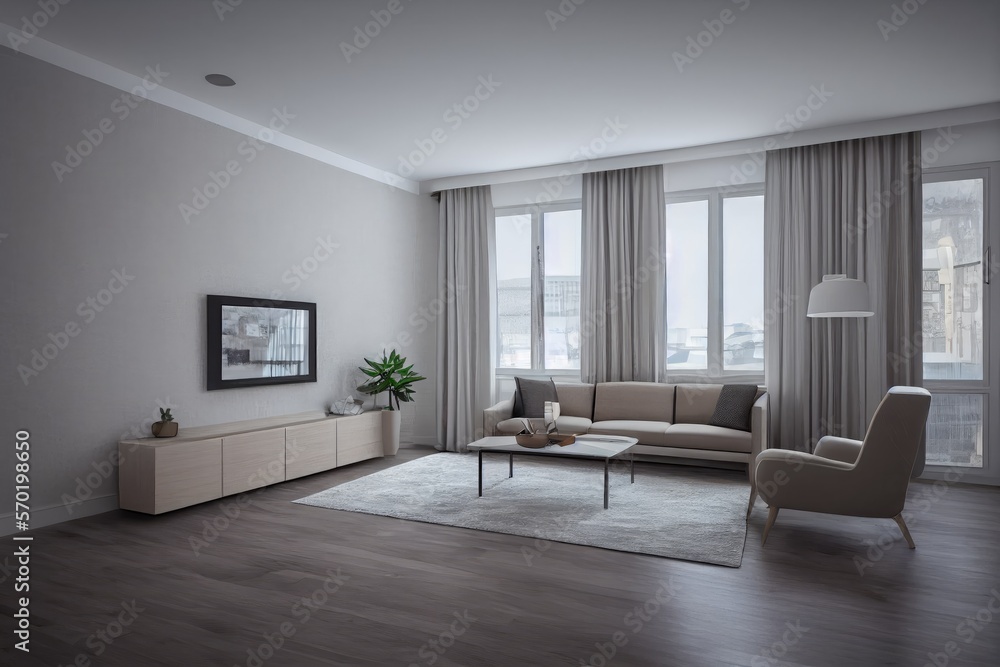 Elegant and comfortable designed living room with big corner sofa. Interior design modern apartment. Generative AI. Elegant and comfortable designed living room with big corner sofa. Interior design modern apartment. Generative AI.