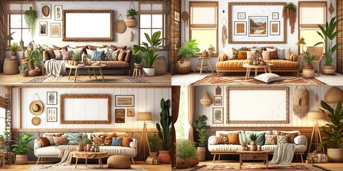 Mockup frame in interior background, room in warm tone, Scandi-Boho style, Generative AI © Interior Stock Photo