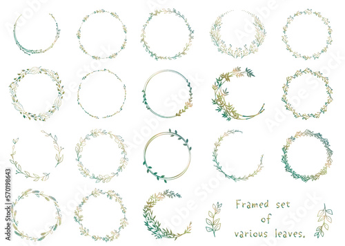 円形の葉っぱフレームセット。