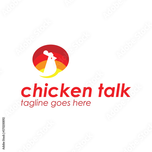 Chicken Talk Logo Design Template with chicken icon and bubble chat. Perfect for business, company, mobile, app, restaurant, etc	