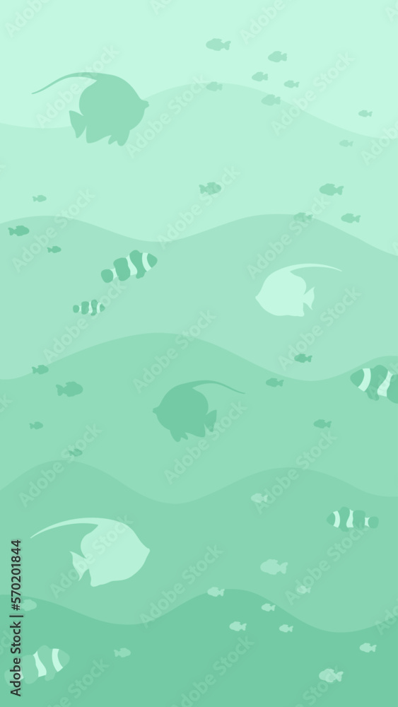 Underwater scene with fishes backdrop wallpaper. Marine life vector design template. Backgrounds with copy space for text for banners, social media stories