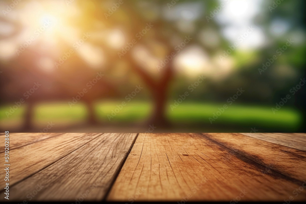 Empty wooden table in front of blurred background. Generative ai. Empty wooden table in front of blurred background. Generative ai.