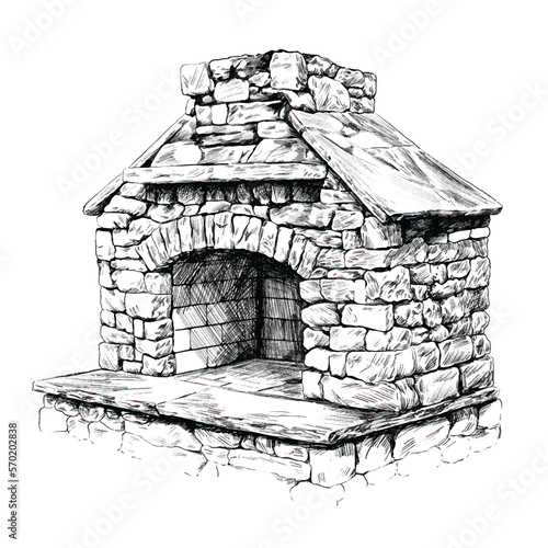 Stone oven sketch. Hand drawn oven illustration.