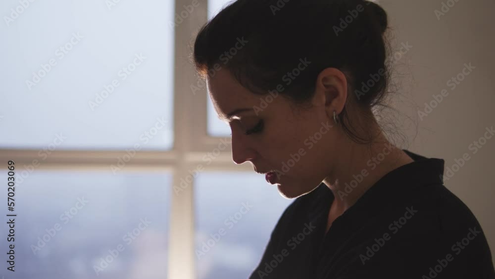 Nervous young woman asking husband for divorce, problems in relationships Nervous young woman asking husband for divorce, problems in relationships