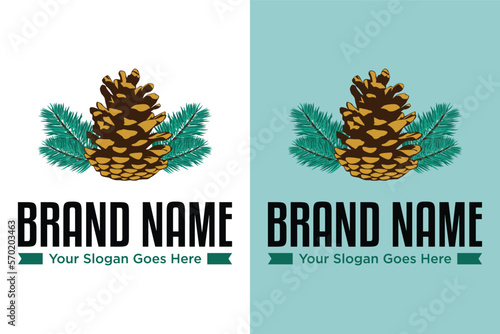 simple pine cone with leaf illustration logo design