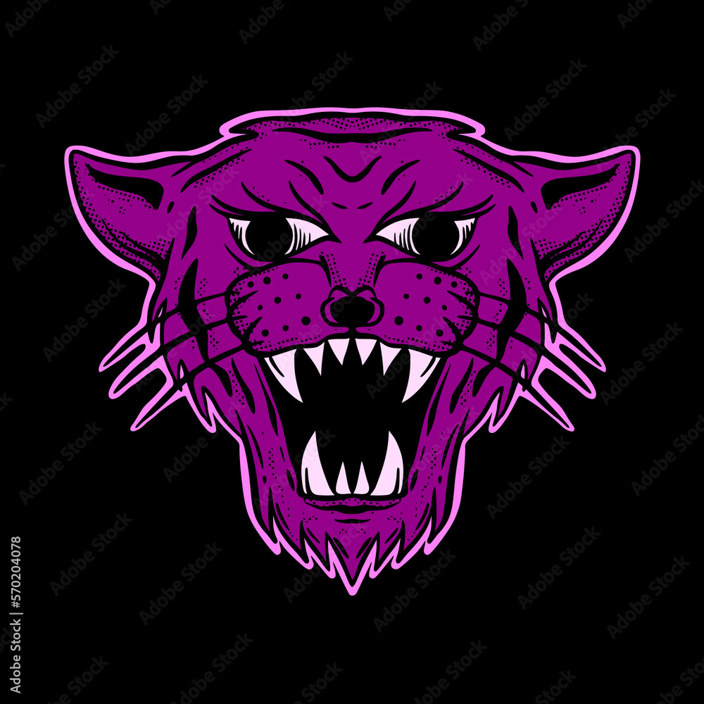 Purple tiger art Illustration hand drawn style premium vector for tattoo, sticker, logo etc