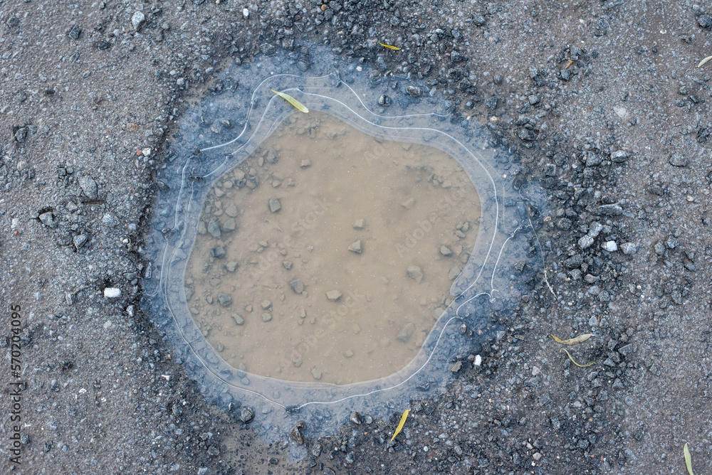 Frozen puddles on the ground Frozen puddles on the ground