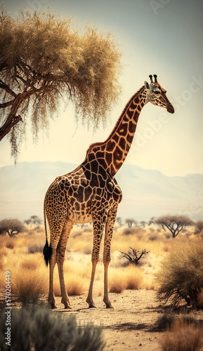 Giraffe in the savannah  Generative AI