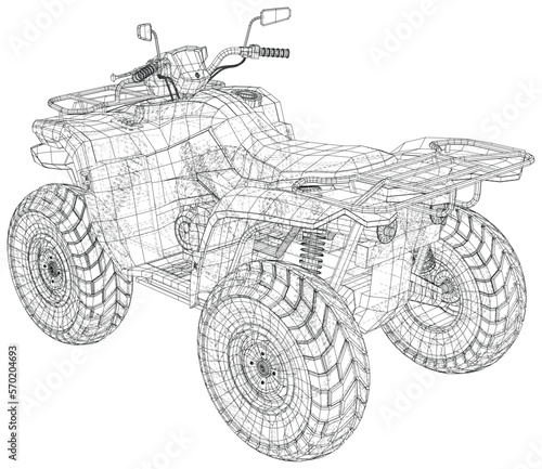 Quad bike. vector four-wheeled motorcycle in wire-frame. Vector created of 3d