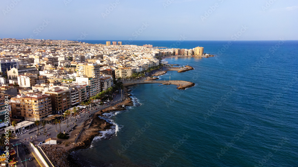 aerial view of promenade and beaches of Torrevieja city, Spain