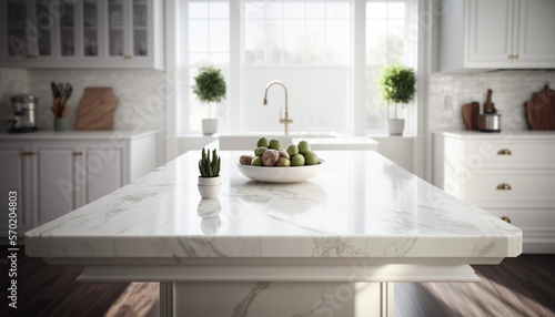 Modern Marble Empty Table Kitchen Island Interior For Product Placement Created With Generative Ai