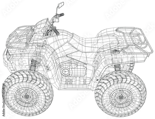 Quad bike. vector four-wheeled motorcycle in wire-frame. Vector created of 3d