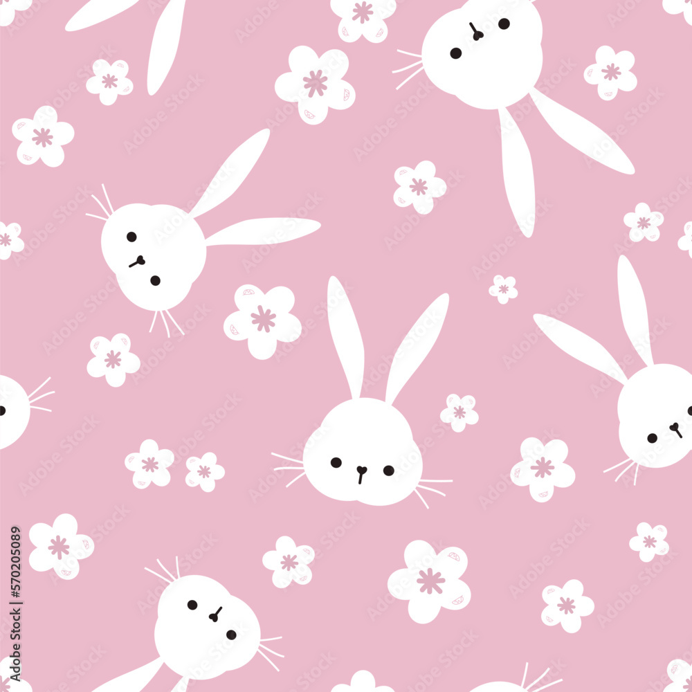 Seamless pattern with rabbits and flower on pink background vector. Seamless pattern with rabbits and flower on pink background vector.