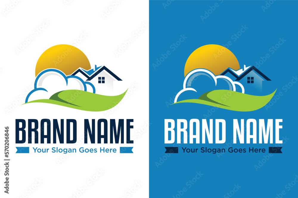 modern eco house leaf sky cloud illustration logo design modern eco house leaf sky cloud illustration logo design