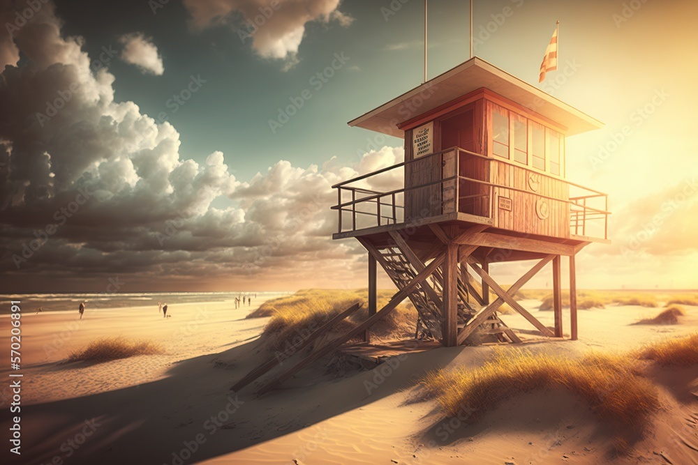 image of lifeguard cabin on the beach,generative ai image of lifeguard cabin on the beach,generative ai