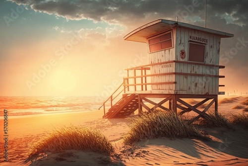 image of lifeguard cabin on the beach,generative ai