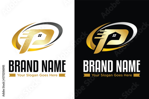 Creative abstract real estate fast letter p with home illustration logo design