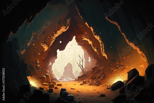 digital painting of an odd cave. Generative AI