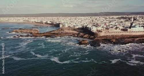 Aerial view of seagulls over Essaouira old city