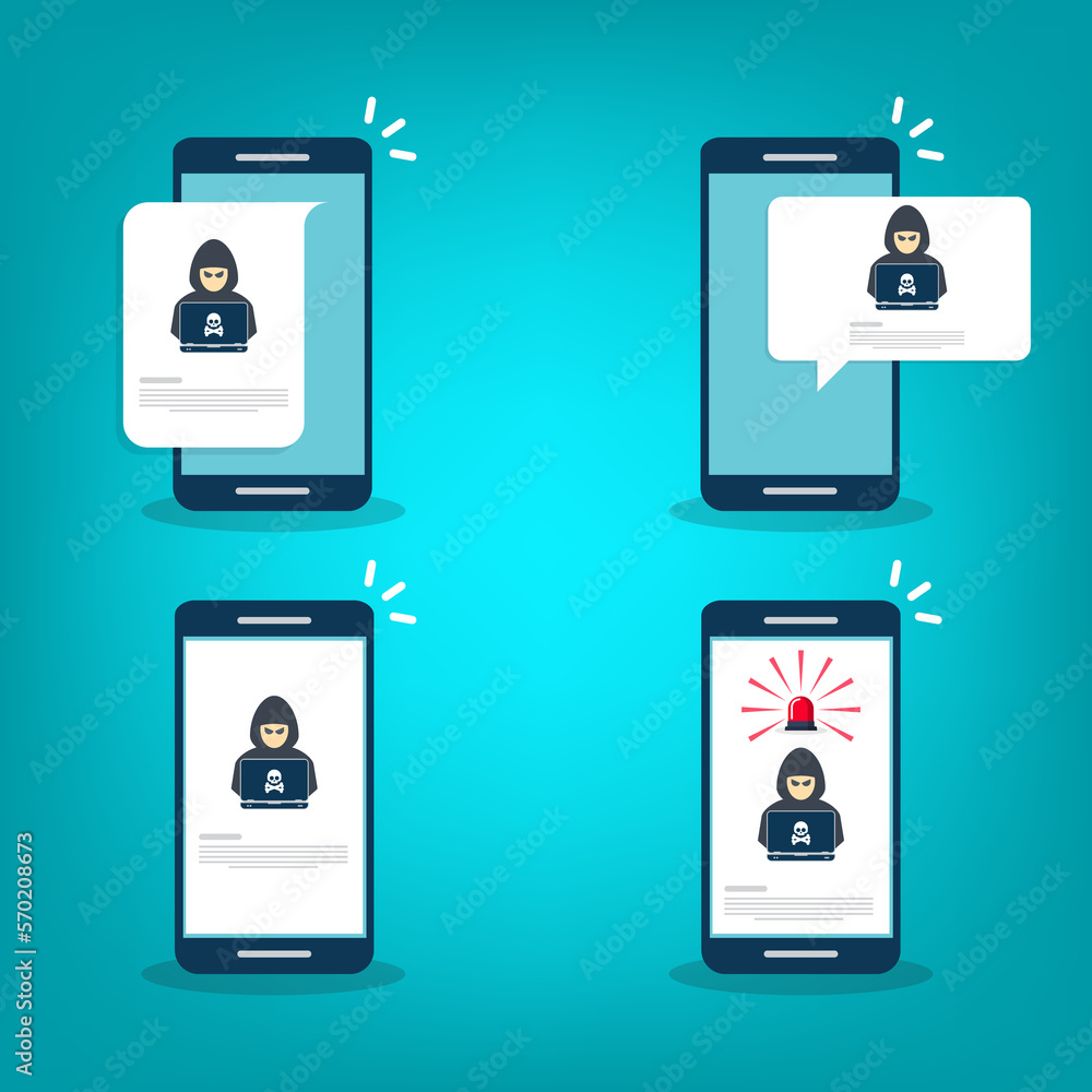 Hacker, malware notification on mobile phone. Smartphone with hacker alert, spam data on cellphone fraud error message, scam, virus. Hacker, malware notification on mobile phone. Smartphone with hacker alert, spam data on cellphone fraud error message, scam, virus.