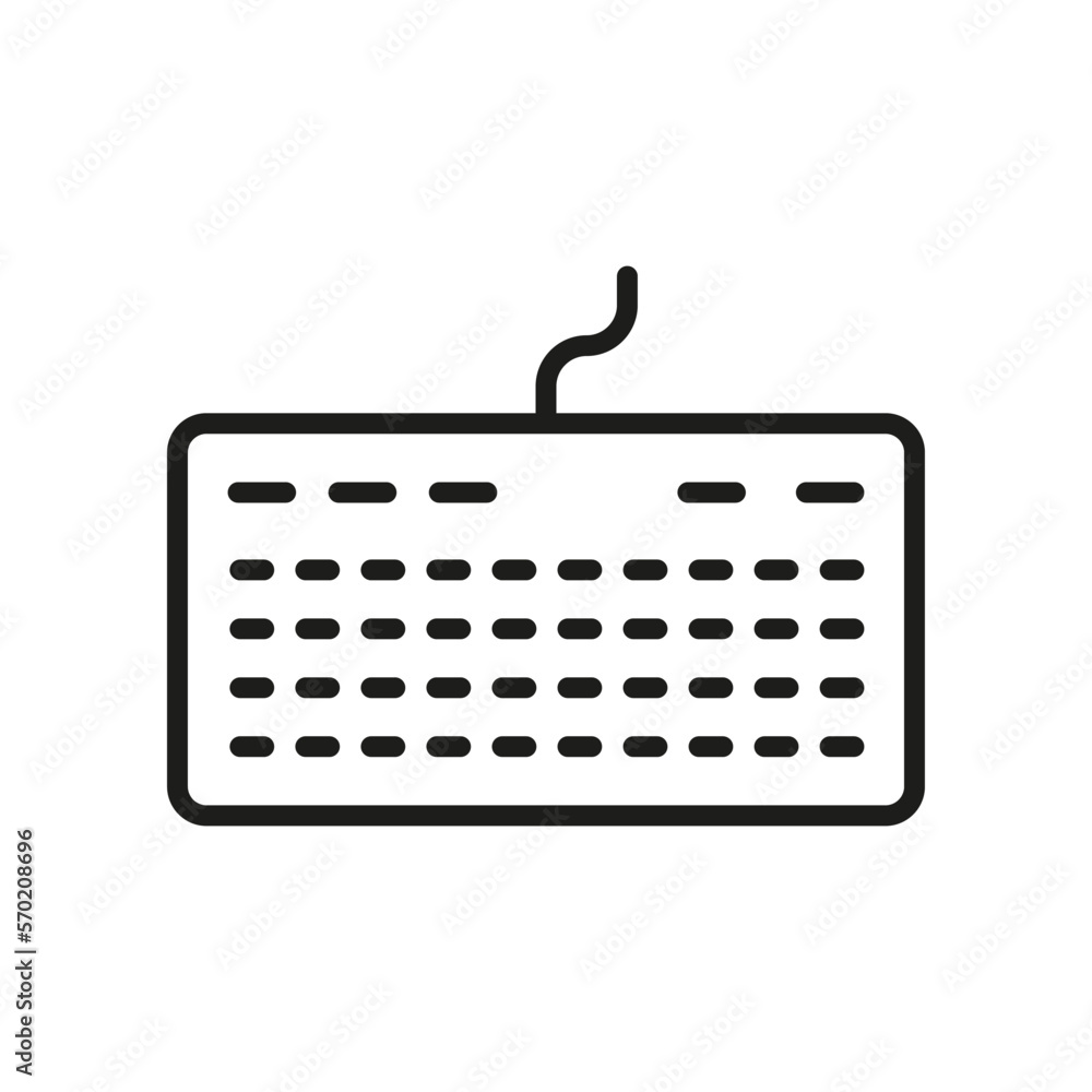 Keyboard for Computer Line Icon. PC Peripheral Equipment Linear Pictogram. Desktop Keypad, Typing Text Input Device Tool Outline Symbol. Editable Stroke. Isolated Vector Illustration