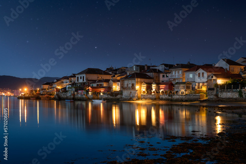 Combarro, beautiful fishing village at night in Galicia, Spain.