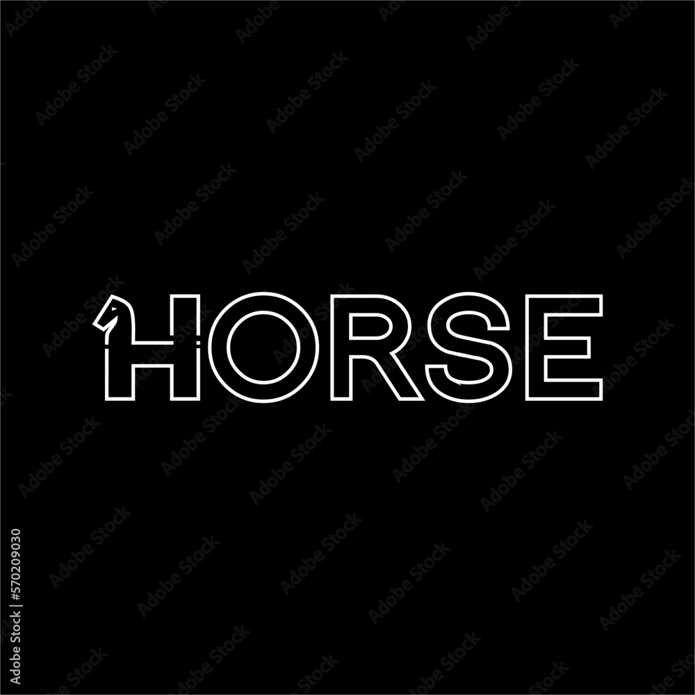 Horse word design with horse head symbol concept on letter H.