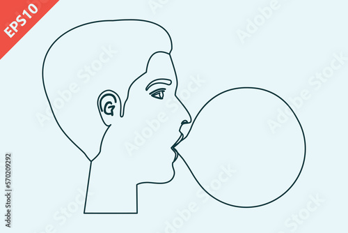 hand drawn blowing pink bubble gum design vector flat isolated illustration