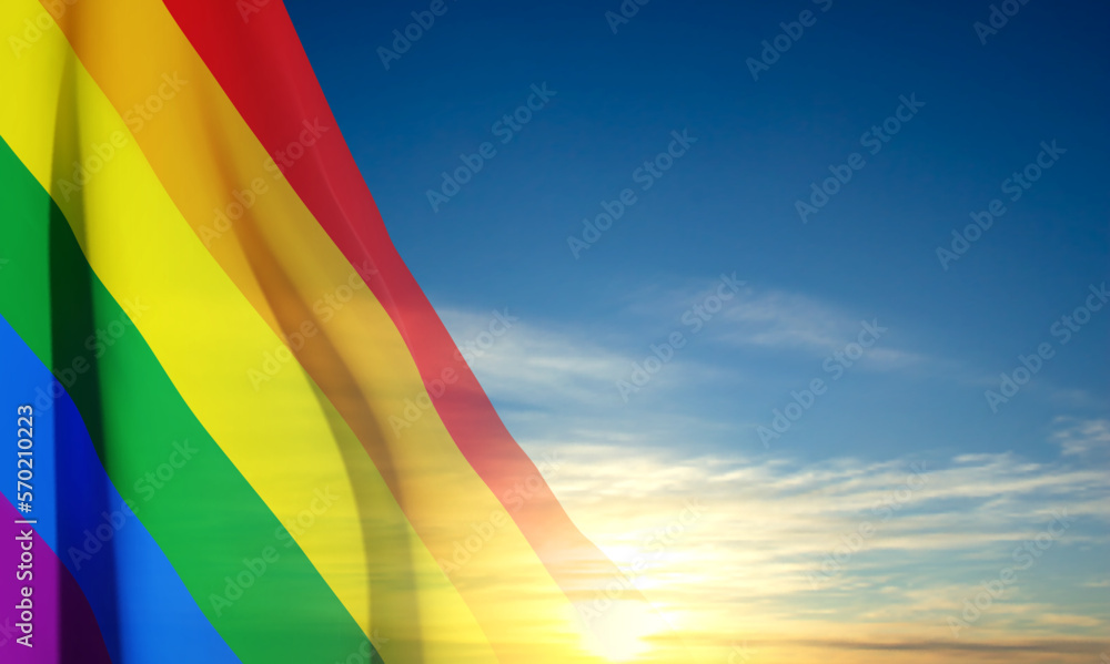 Rainbow flag on background of sky. EPS10 vector