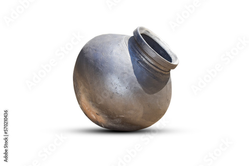 Indian handmade pots or  earthen pot or a clay pot, A earthen pot with cold water, pot isolated on white background