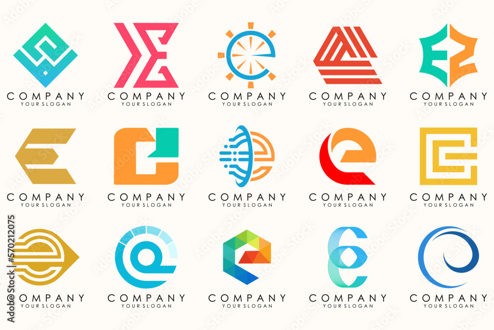 Abstract logos mega collection with letters E. Geometrical abstract logos Abstract logos mega collection with letters E. Geometrical abstract logos