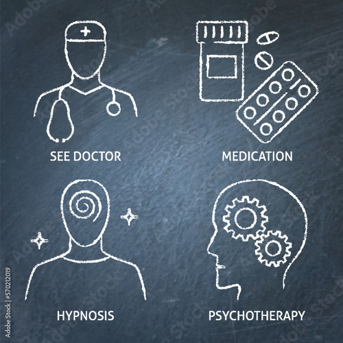 Chalkboard medical stress relief icon set