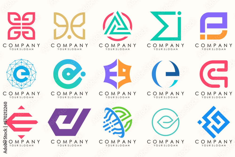 Abstract logos mega collection with letters E. Geometrical abstract logos Abstract logos mega collection with letters E. Geometrical abstract logos