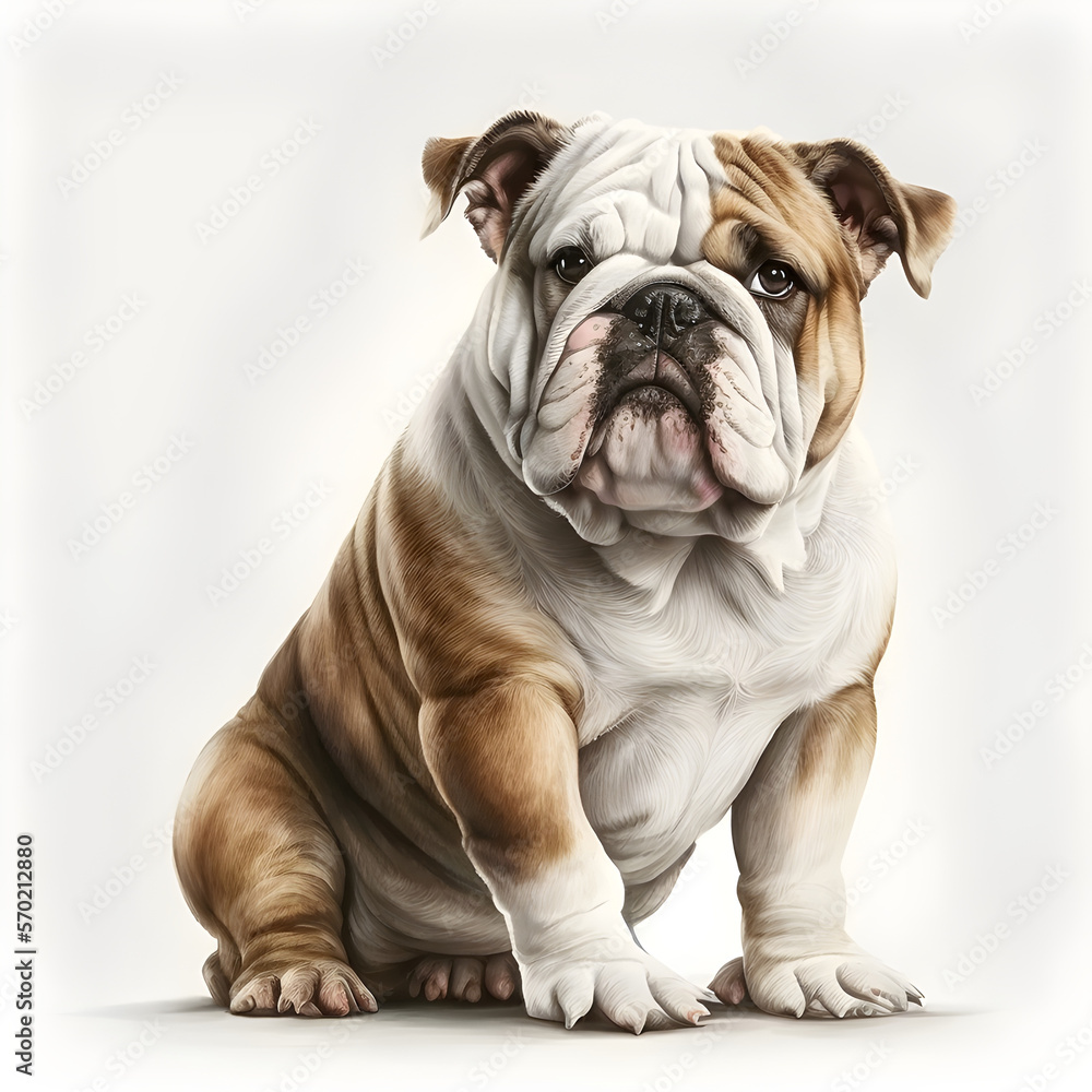 Portrait of english bulldog ,dog on white background, Dog isolated on white backdrop - AI Generative. Portrait of english bulldog ,dog on white background, Dog isolated on white backdrop - AI Generative.